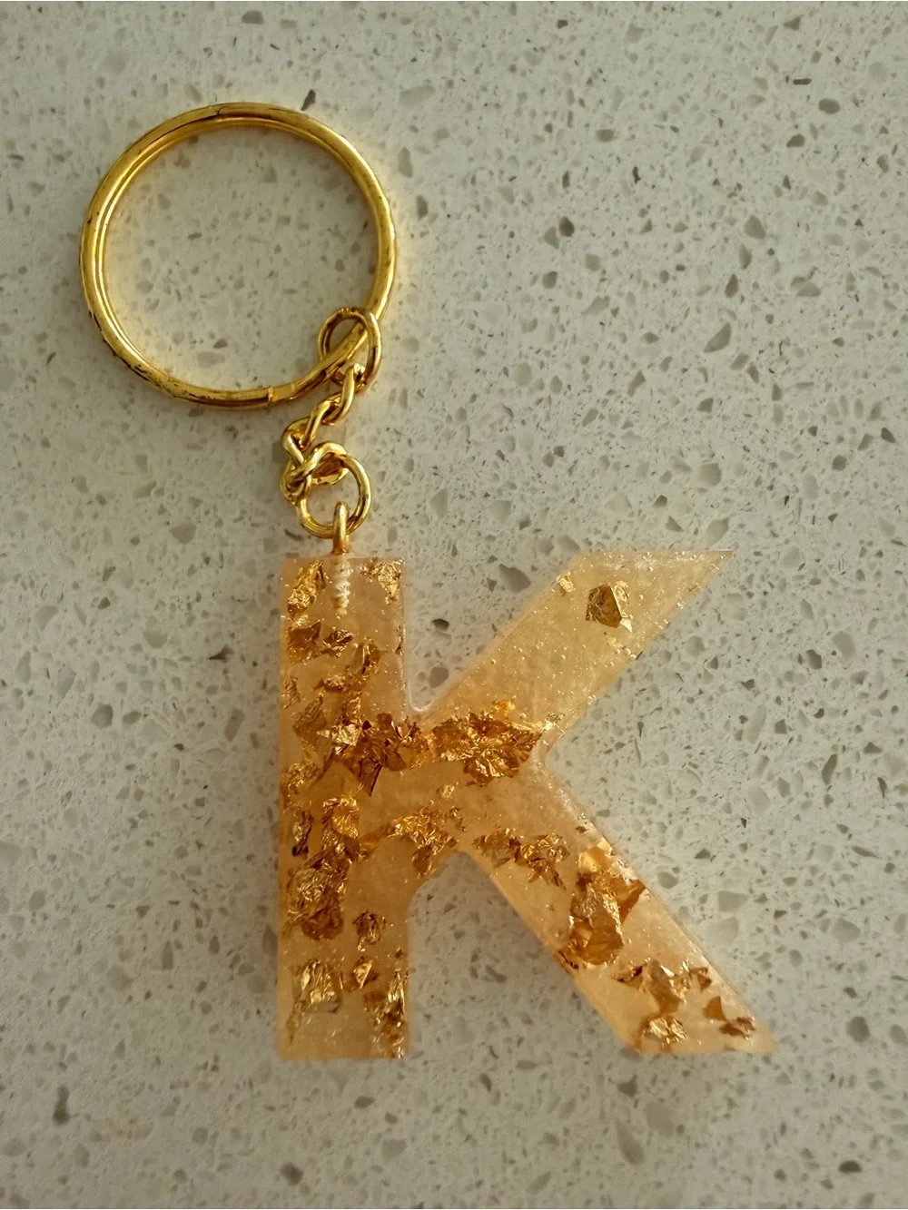 Gold Flake Letter K Keychain - Women's Accessory